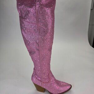 Sparkly Rhinestone Over-Knee Boots Taylor Swift Inspired Pink 6 1/2